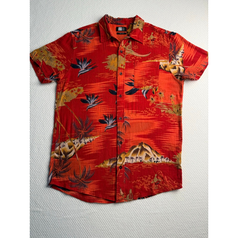 LIRX Hawaiian Shirt Men’s Large – Red Tropical Aloha Button Up Short Sleeve